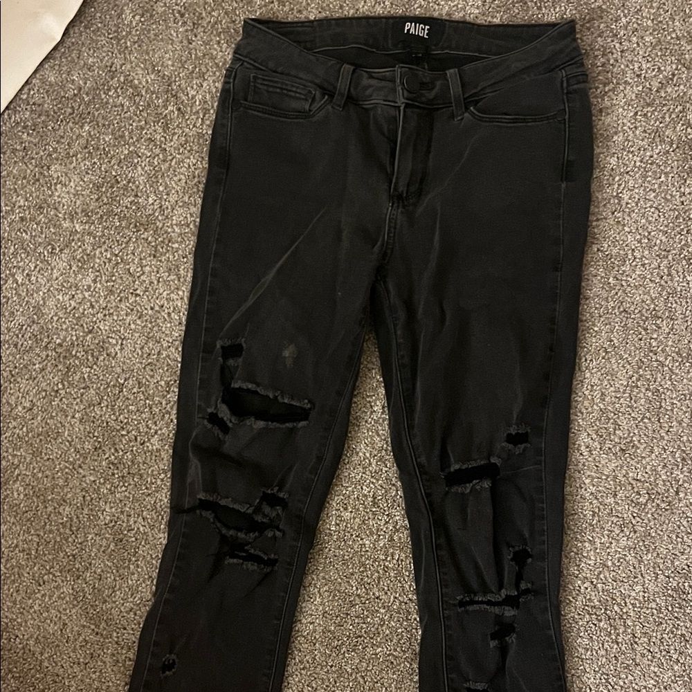 PAIGE Black Ripped Skinny Jeans